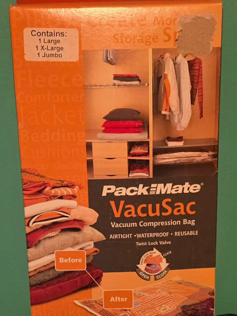 Pack Mate VacuSac Vacuum Compression Storage Bags Closet Organization 3 Pack